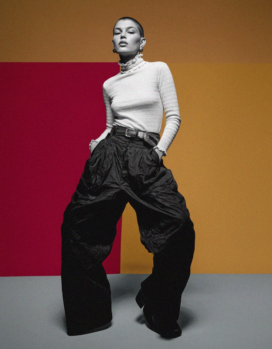 White Textured Ruffled Turtleneck Top zdjęcie 3