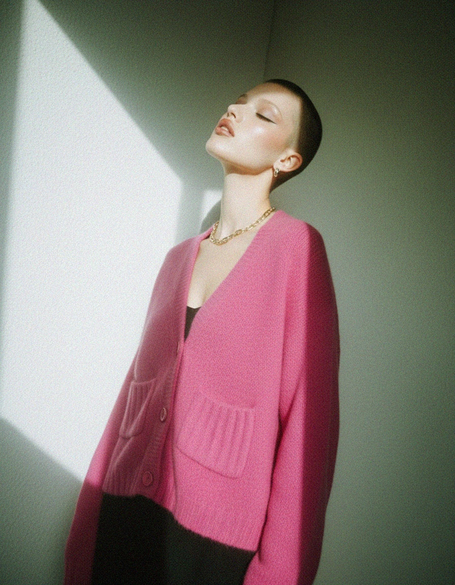 Soft Knit Pink Cardigan with Front Pockets zdjęcie 3