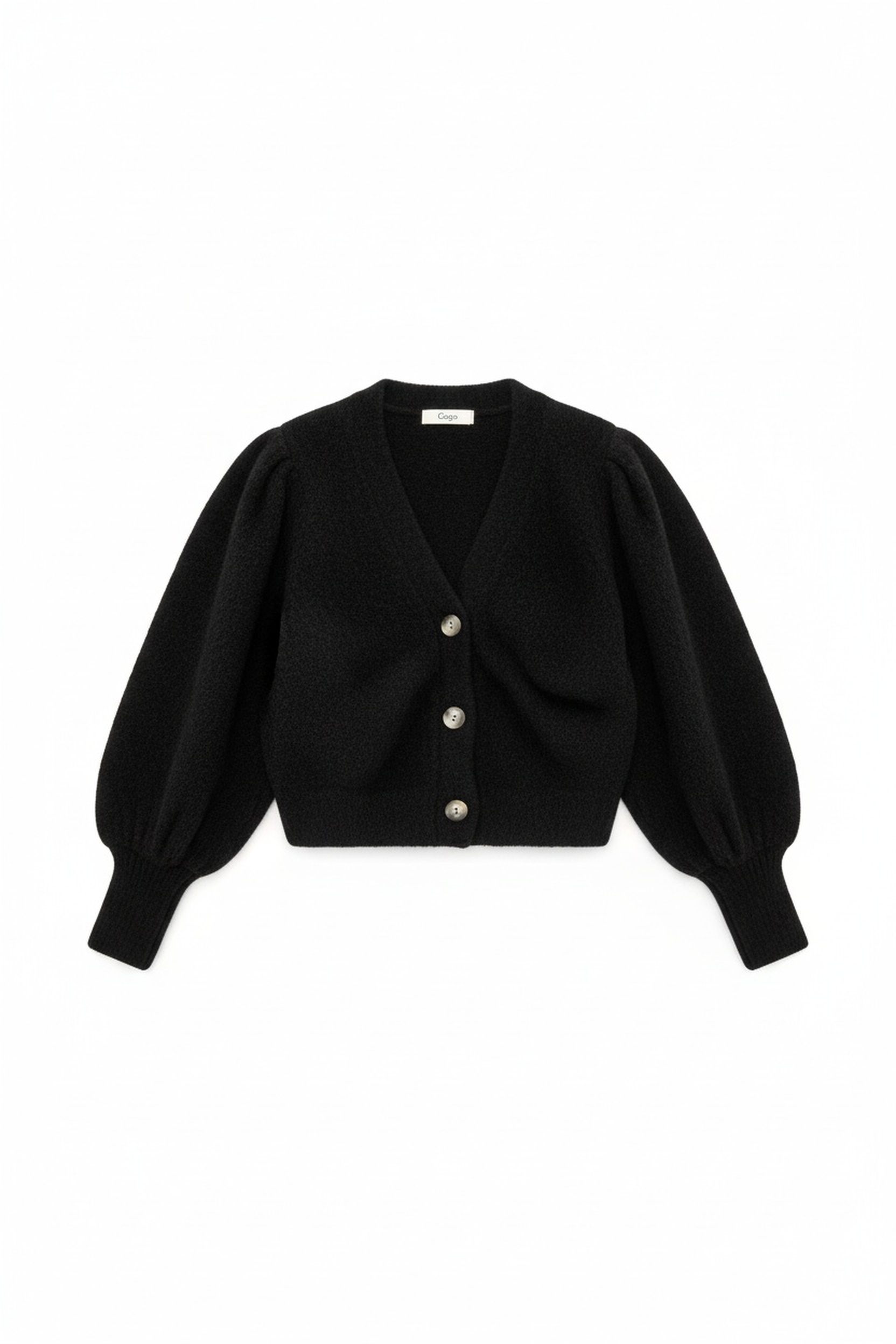 Cropped Black Cardigan with Puffed Sleeves zdjęcie 1