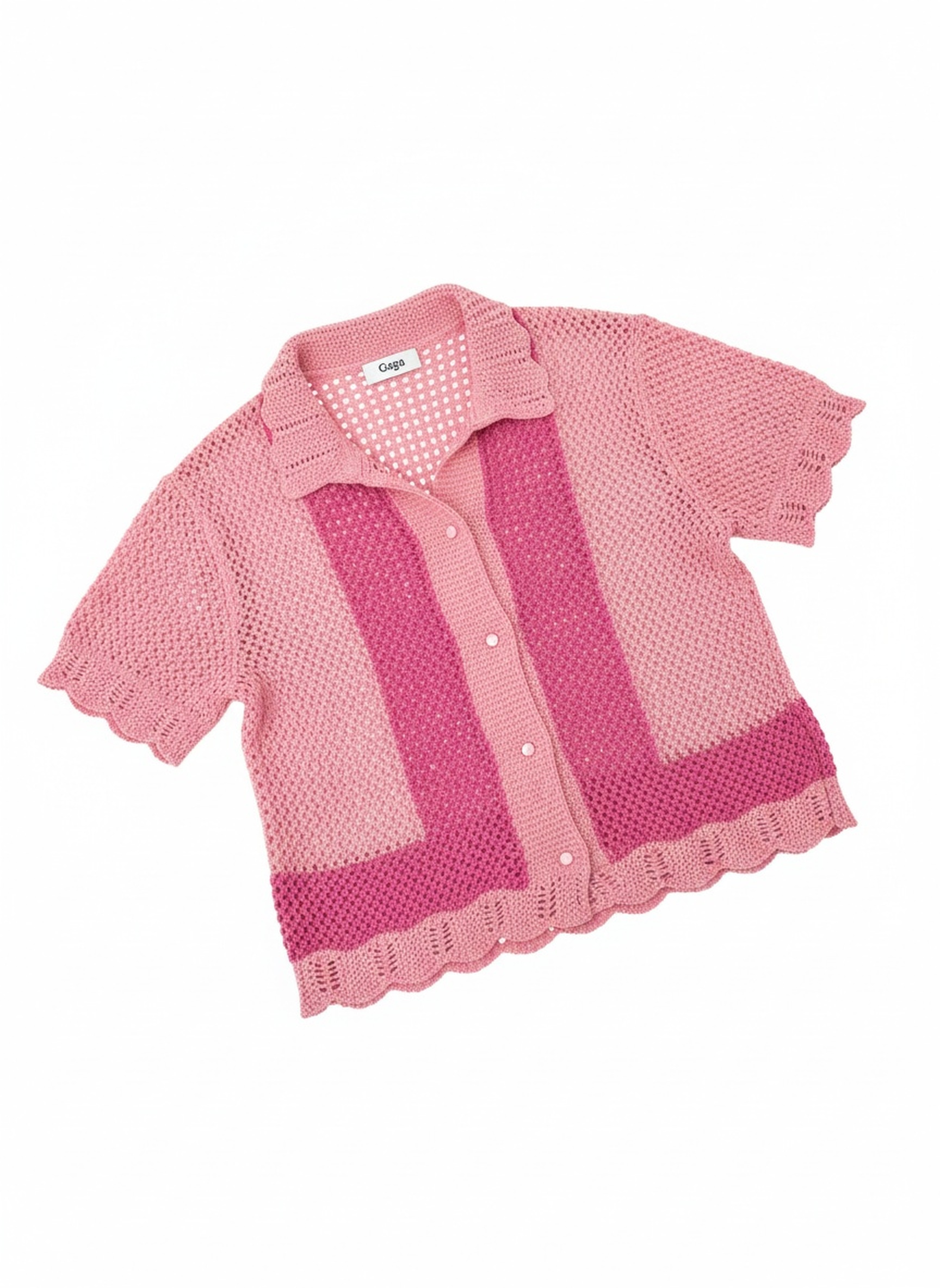 Pink Crochet Knit Short Sleeve Shirt zdjęcie 1