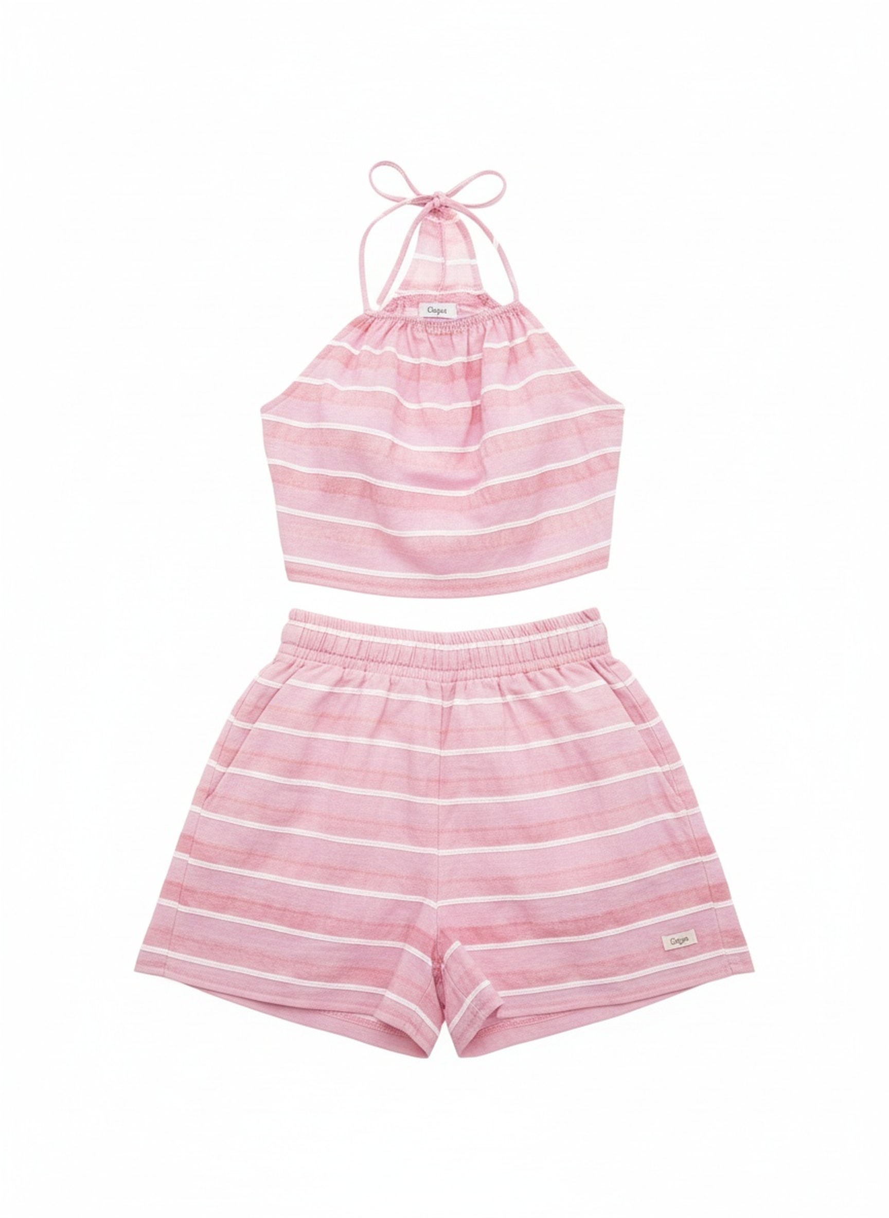 Pink Striped Halter Top & Shorts Two-Piece Set zdjęcie 1
