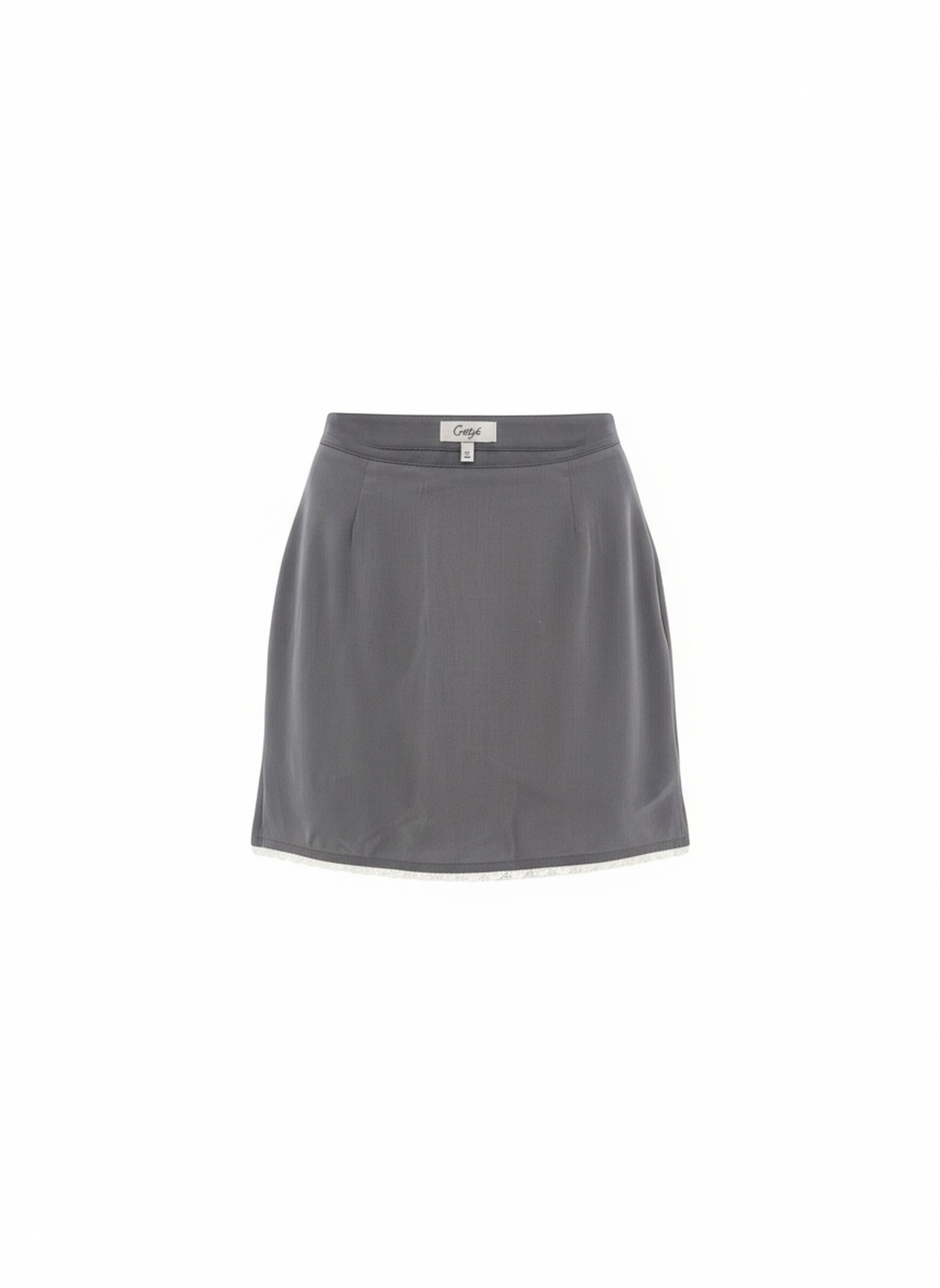 Chic Grey Mini Skirt with Delicate Lace Hem zdjęcie 1