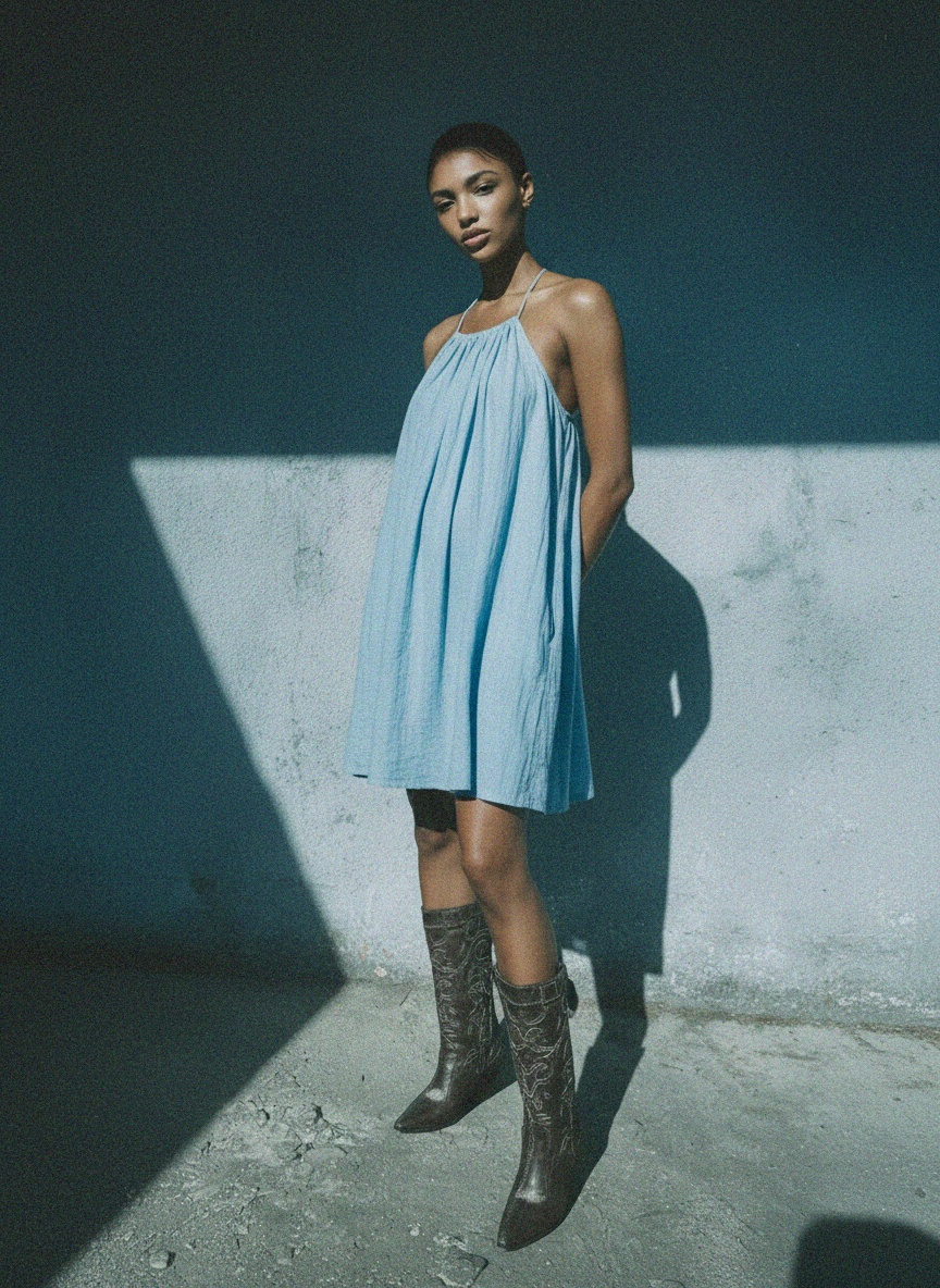 Flowy Light Blue Mini Dress zdjęcie 3