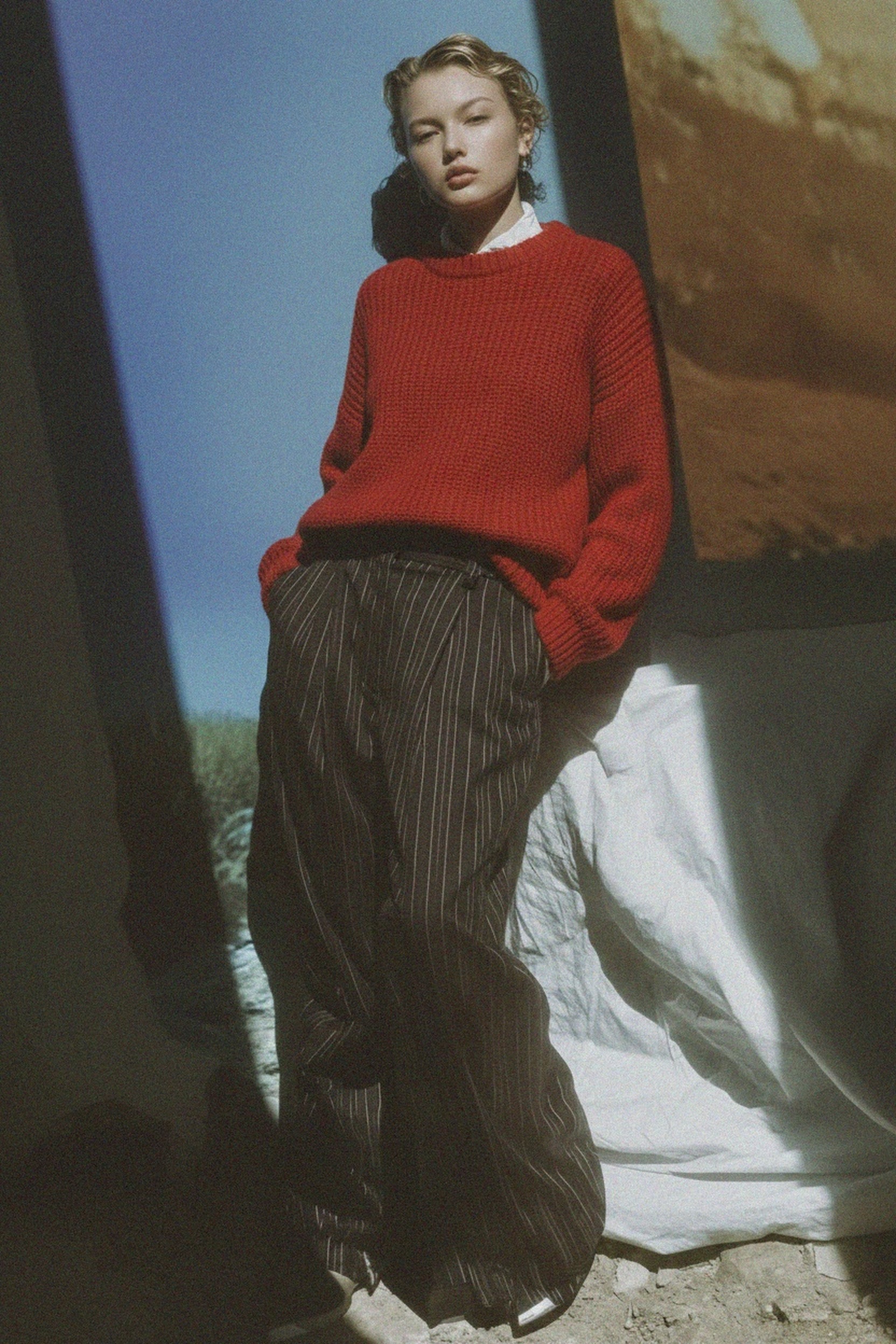 Cozy Red Knit Pullover Sweater zdjęcie 2