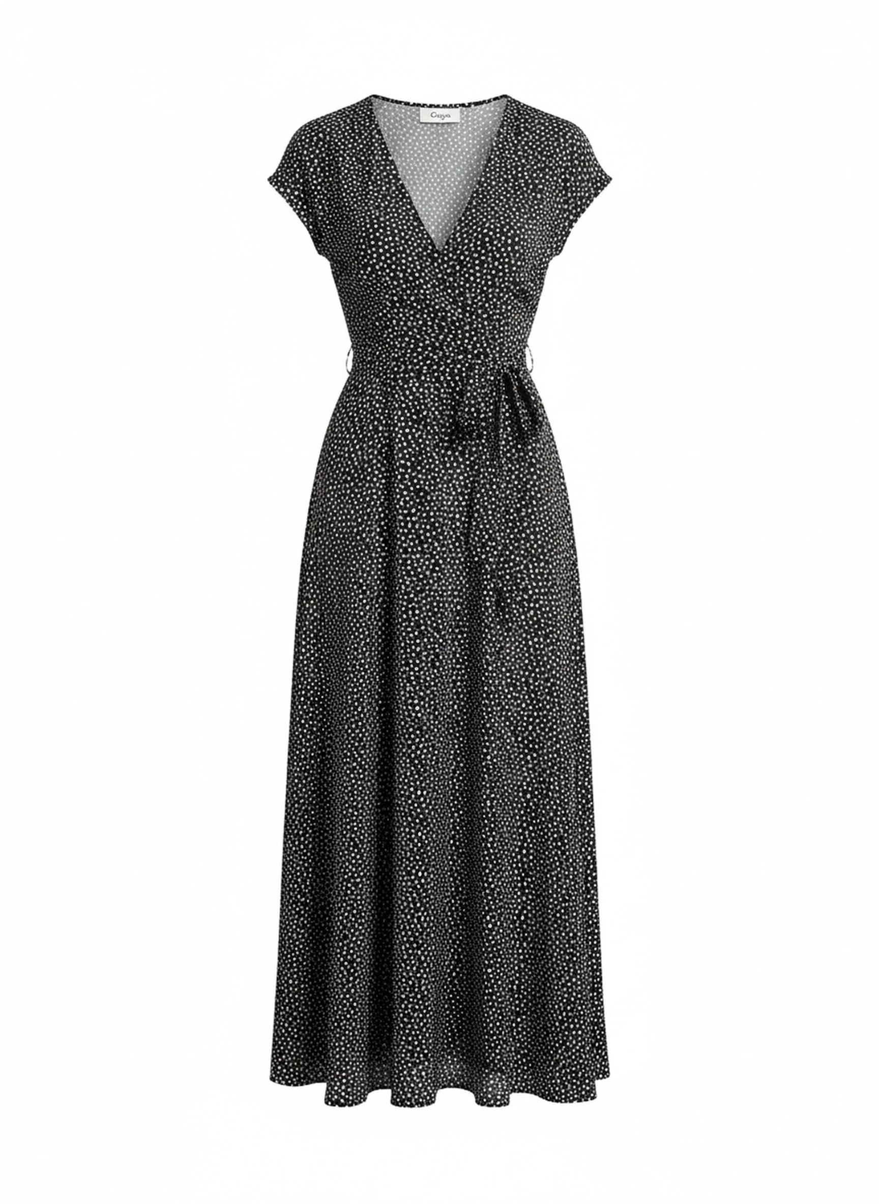 Dotted V-Neck Maxi Dress with Tie-Waist zdjęcie 1