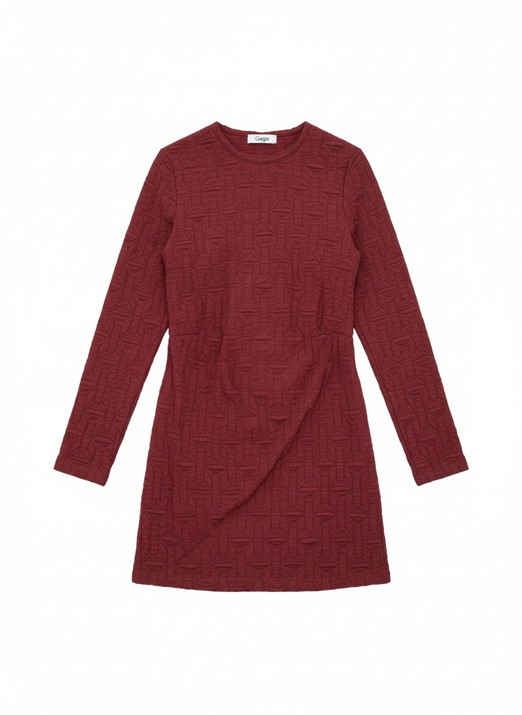 Red Textured Mini Dress with Long Sleeves zdjęcie 1