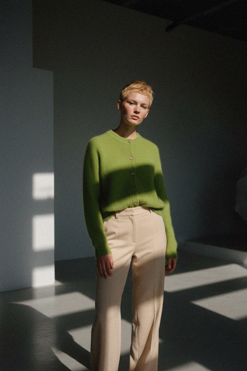 Soft Knit Green Cardigan with Button Closure zdjęcie 2