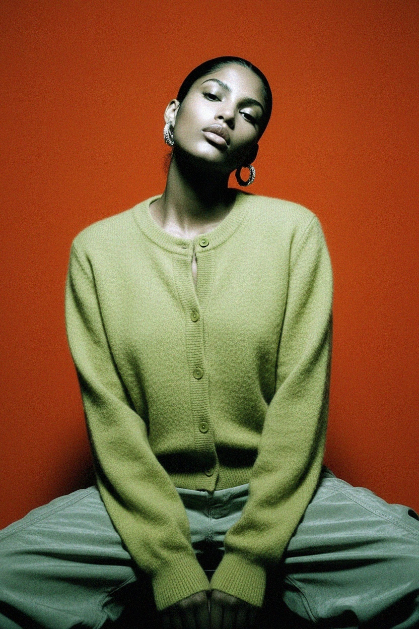 Soft Knit Green Cardigan with Button Closure zdjęcie 3