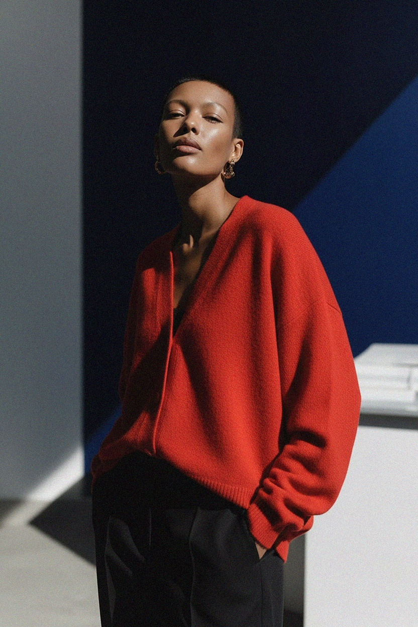 Oversize Red Knit Button-Up Cardigan zdjęcie 3