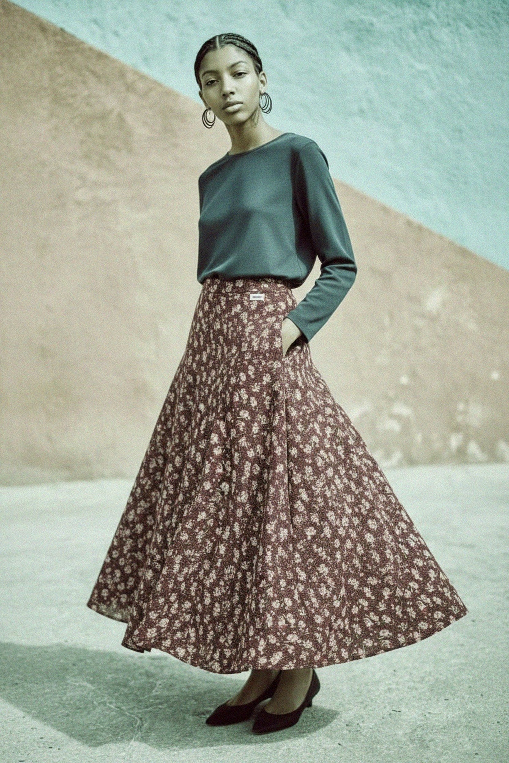 Flowy Floral Print Maxi Skirt zdjęcie 2