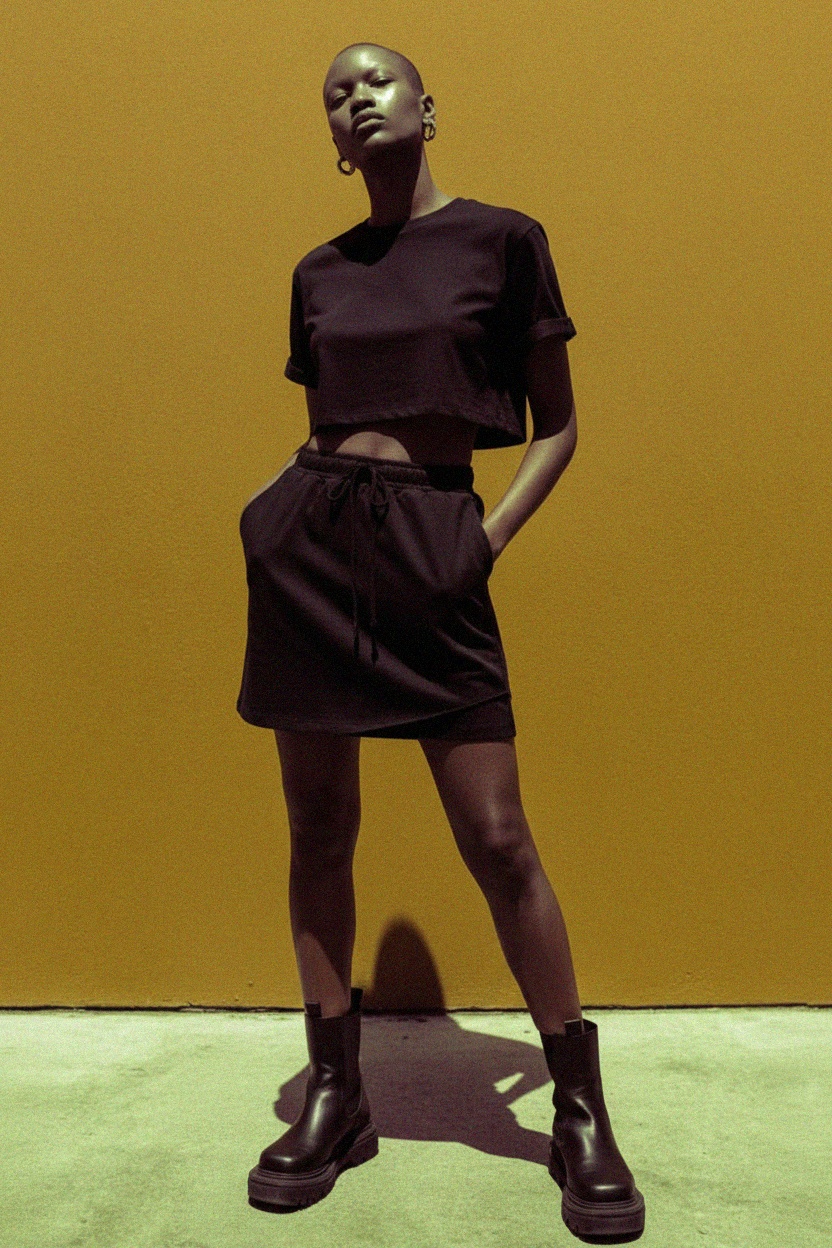 Black Crop Top & Mini Skirt Co-ord Set zdjęcie 3