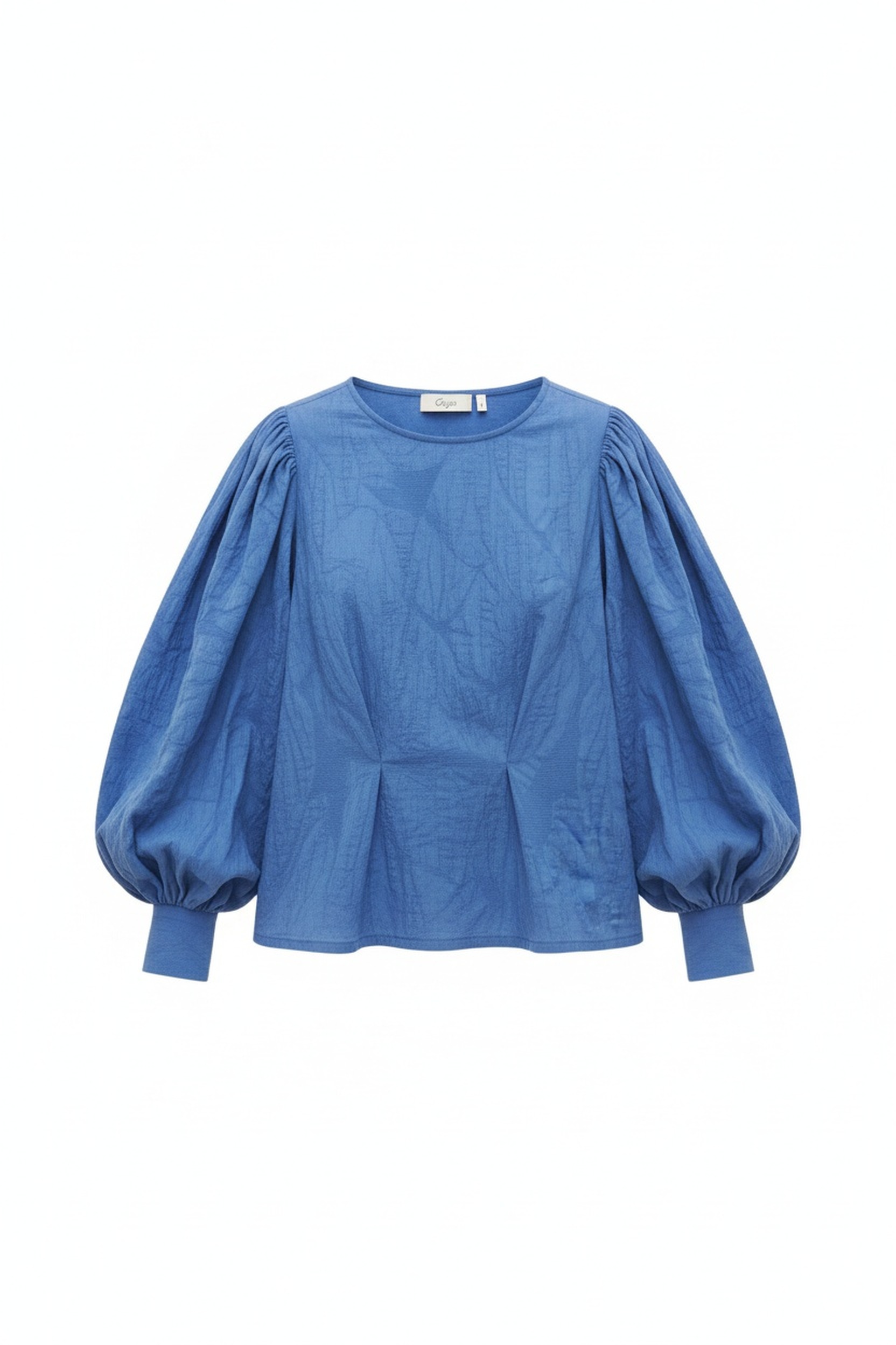 Textured Blue Blouse with Puff Sleeves zdjęcie 1