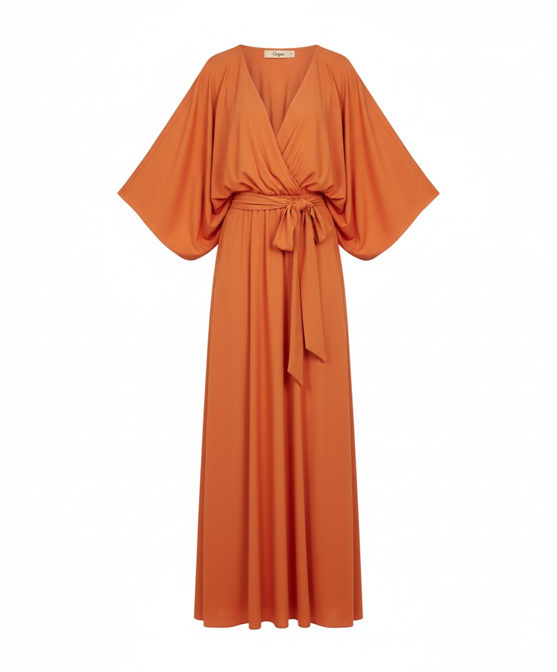 Flowing Orange Maxi Dress with Tie Waist zdjęcie 1