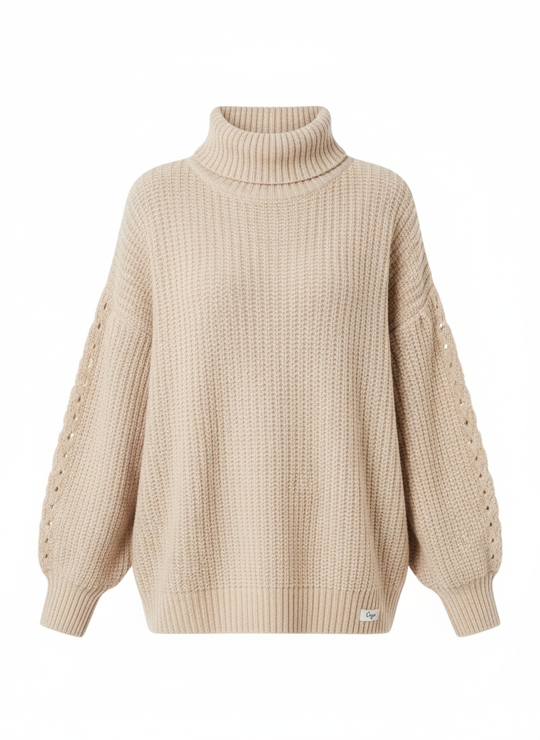 Cozy Oversize Beige Knit Turtleneck Sweater zdjęcie 1