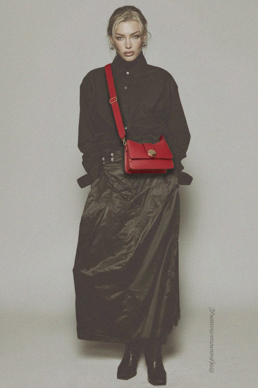 Chic Red Shoulder Bag with Gold Accent zdjęcie 2