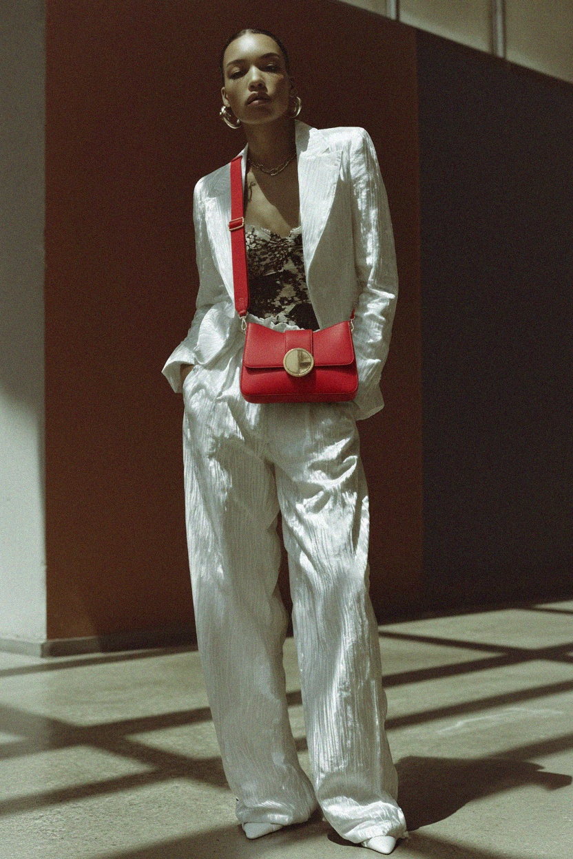 Chic Red Shoulder Bag with Gold Accent zdjęcie 3