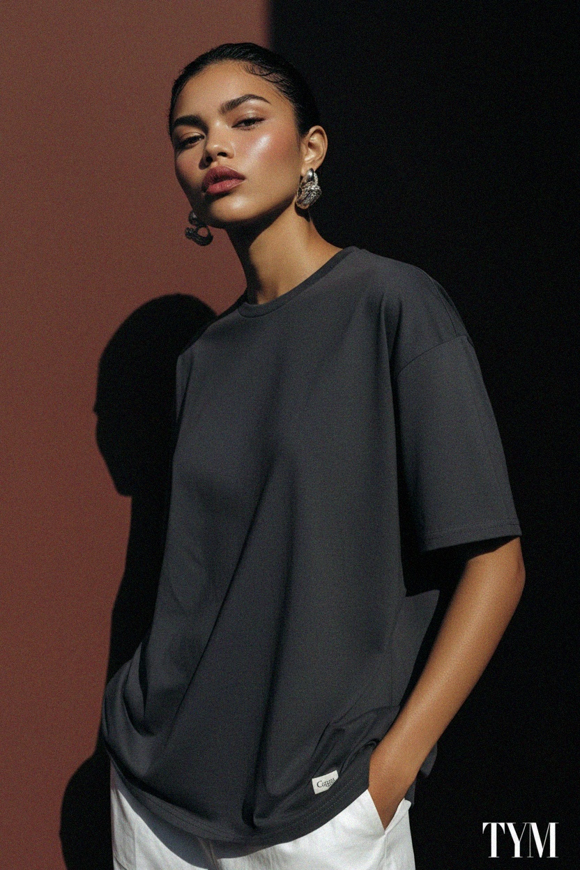 Oversize Crew Neck T-Shirt in Dark Grey zdjęcie 3