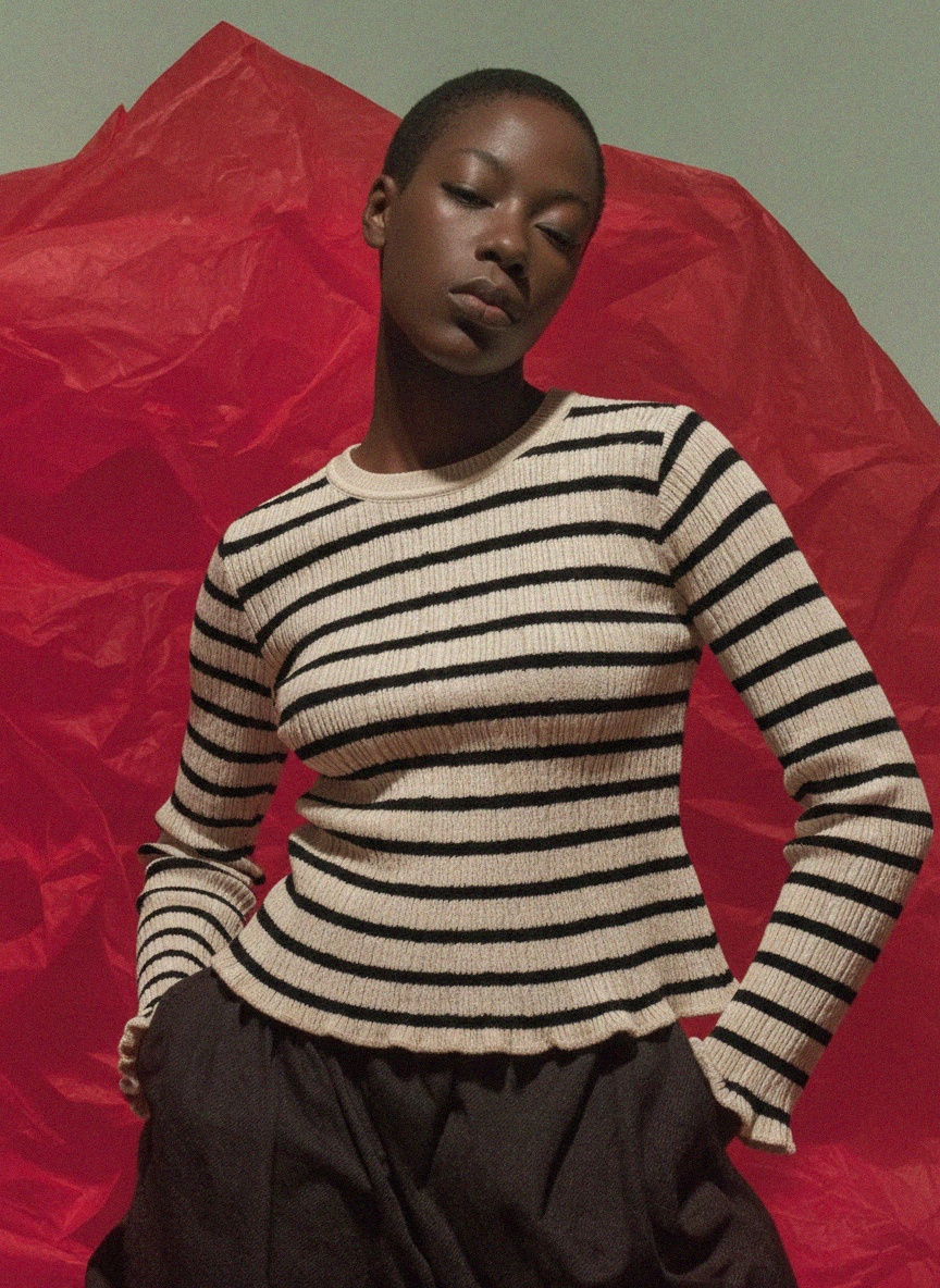 Textured Striped Long Sleeve Knit Top zdjęcie 2