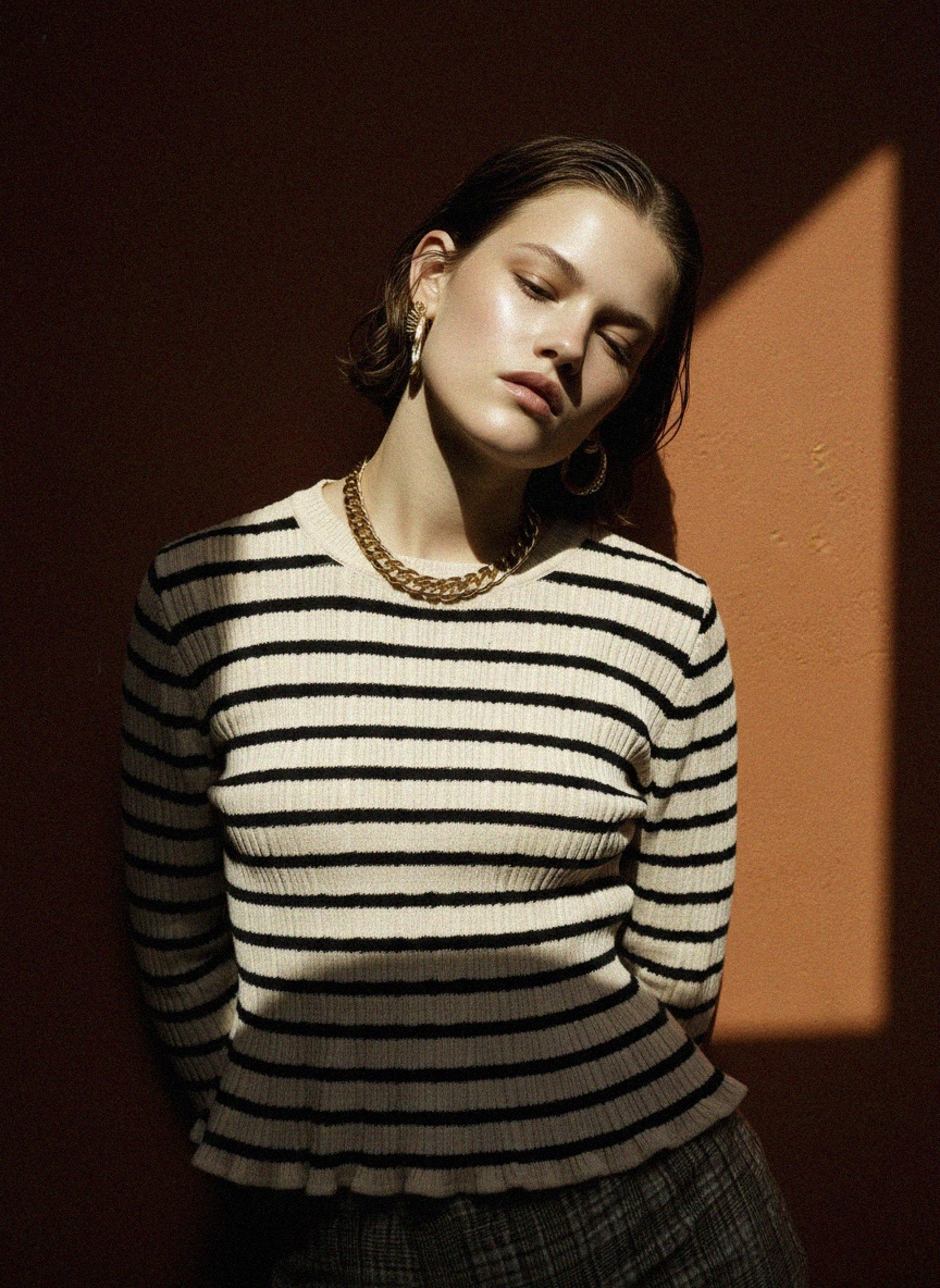 Textured Striped Long Sleeve Knit Top zdjęcie 3