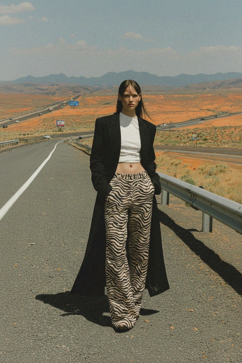 Beige & Black Zebra Print Long Pants zdjęcie 3