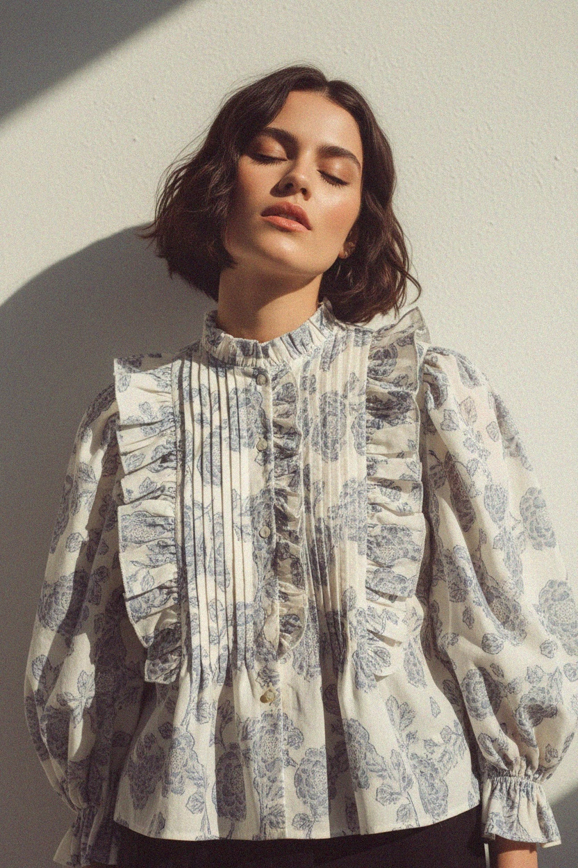 Floral Ruffled Blouse with Pleated Detail zdjęcie 3