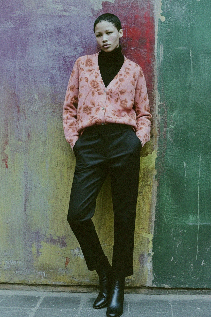 Floral Knit Cardigan with Button Closure zdjęcie 3