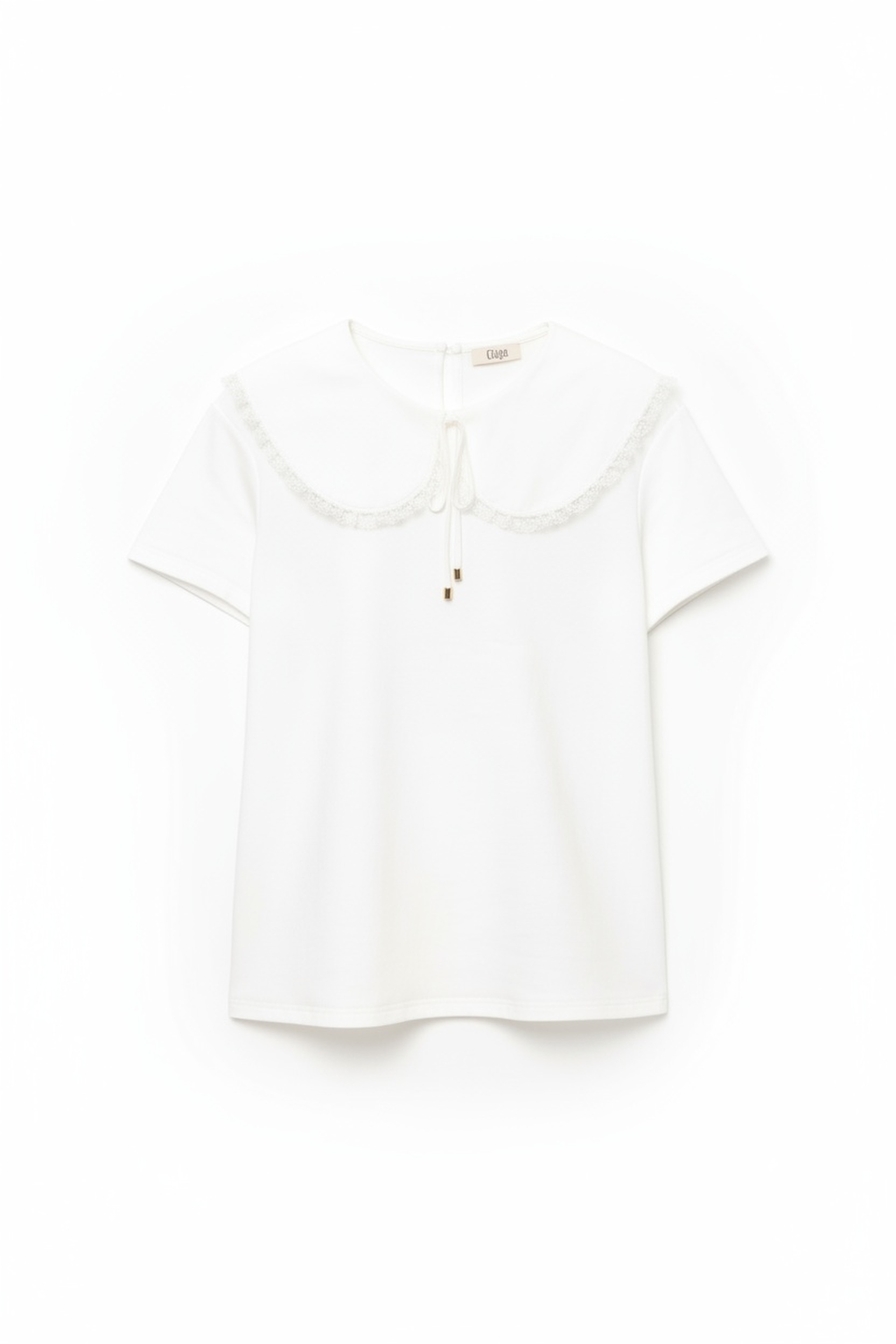 White Short Sleeve Top with Lace Peter Pan Collar zdjęcie 1