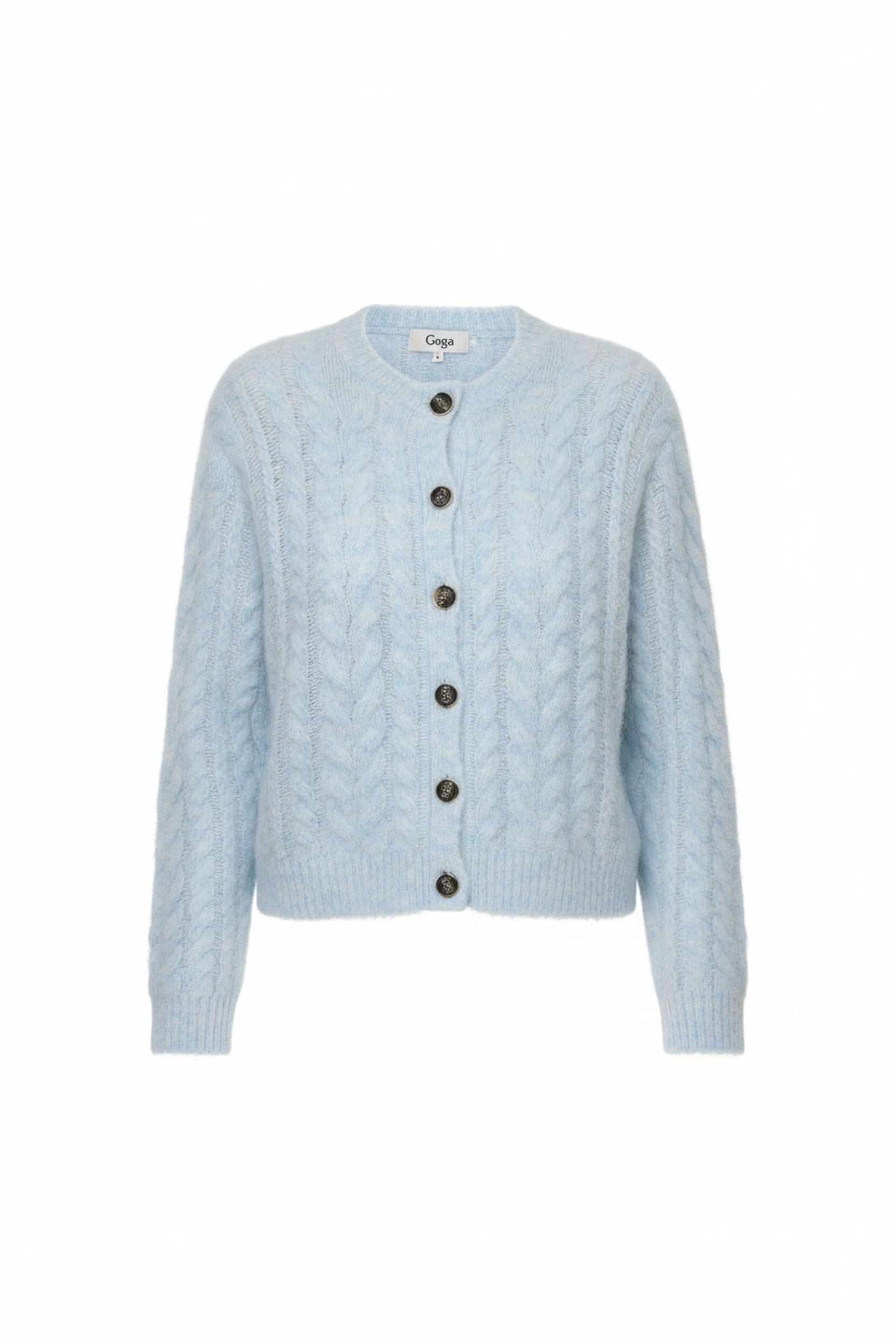 Soft Blue Cable Knit Cardigan with Button Closure zdjęcie 1