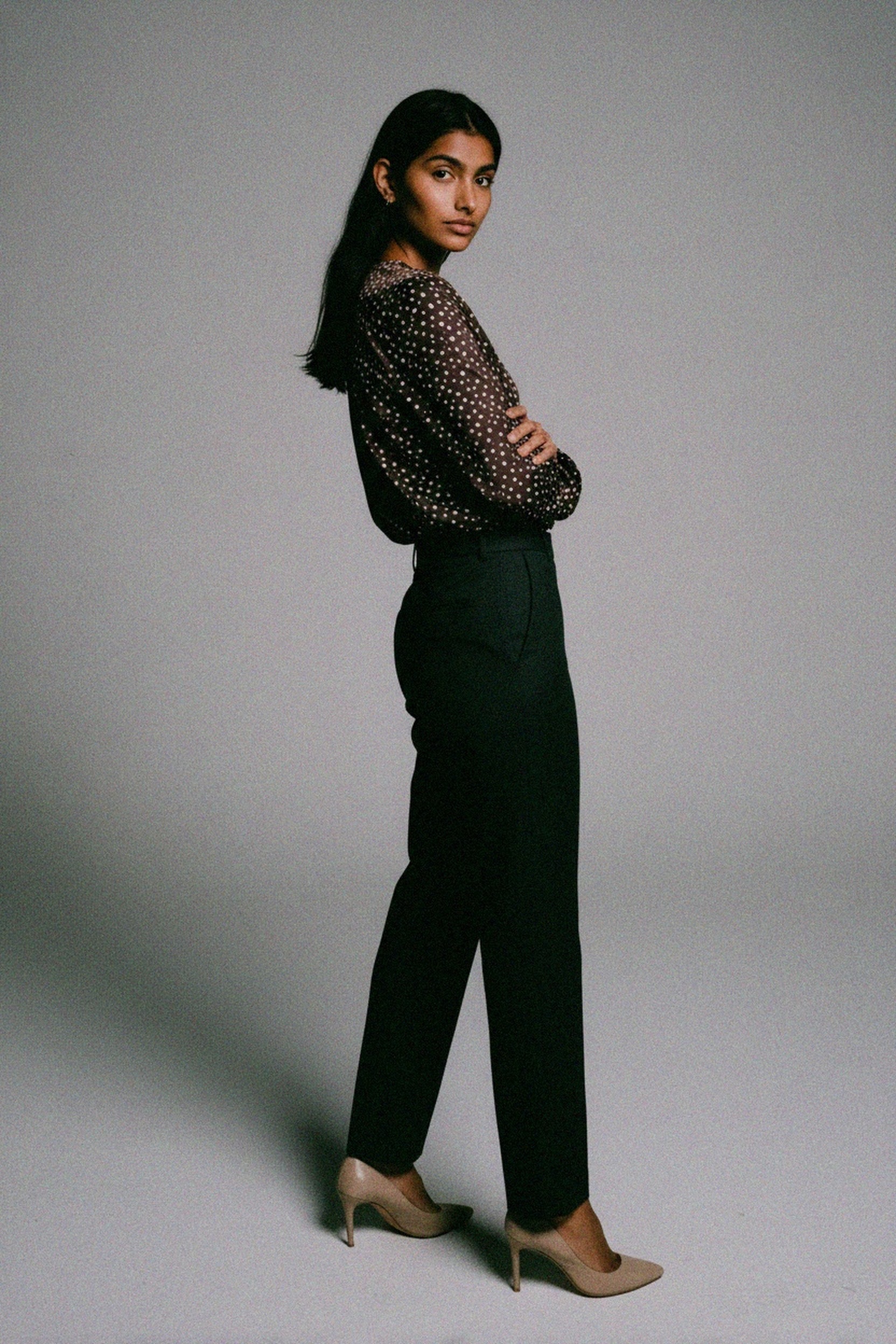 Polka Dot V-Neck Long Sleeve Blouse zdjęcie 2