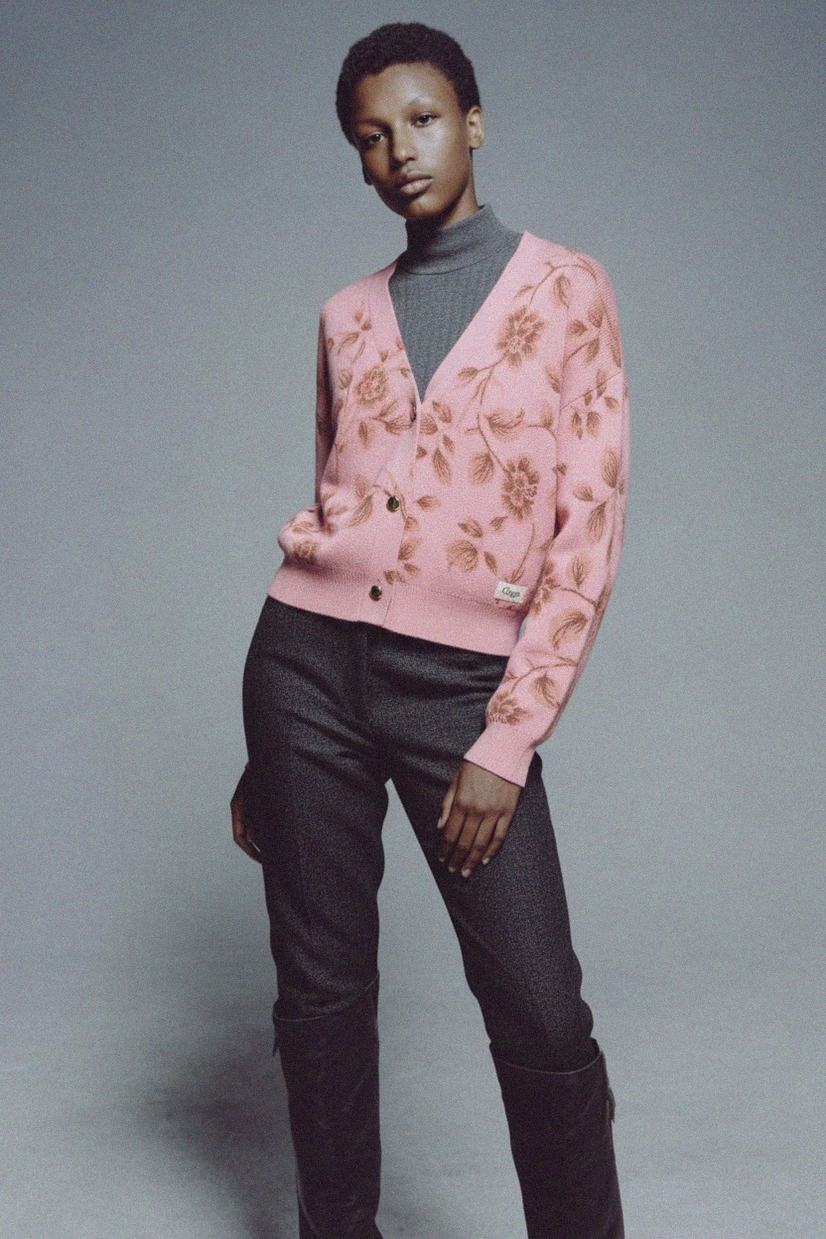 Pink Floral Knit Cardigan zdjęcie 2