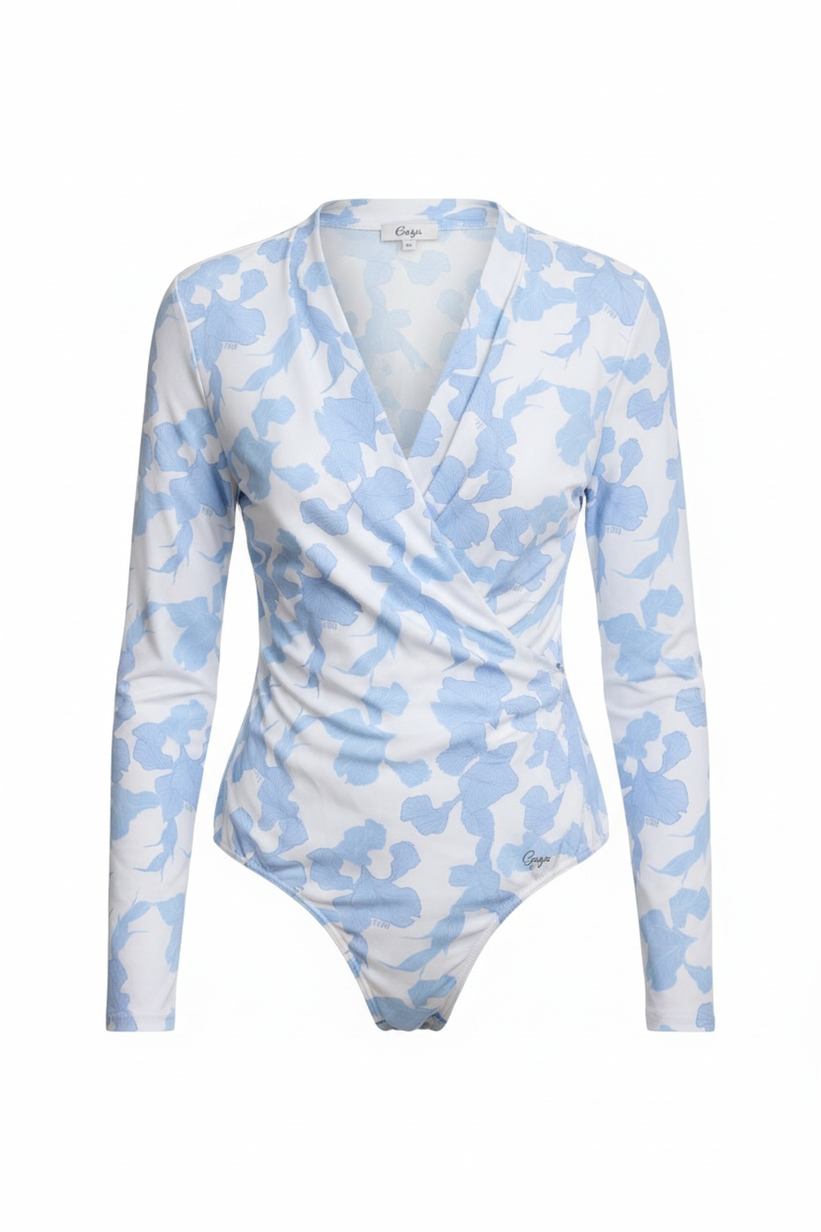 Blue Floral Patterned Wrap Blouse zdjęcie 1