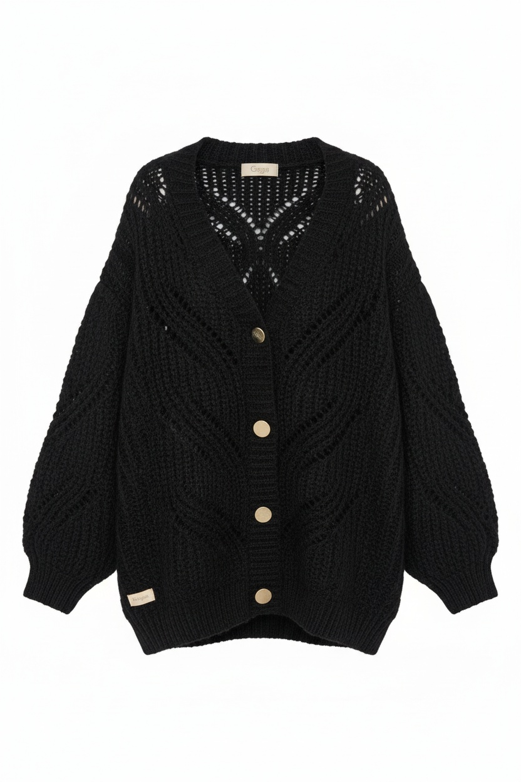 Oversized Black Knit Cardigan with Open Stitch Detail zdjęcie 1