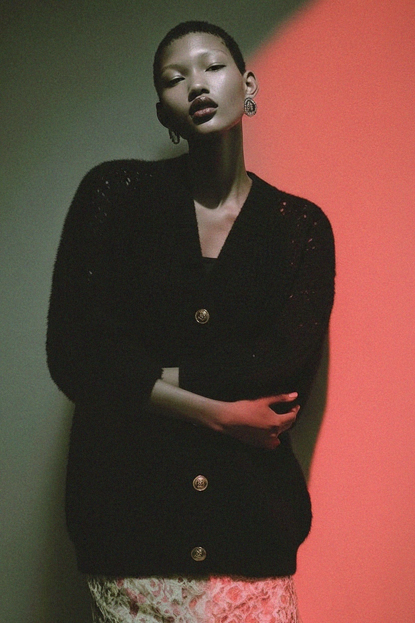 Oversized Black Knit Cardigan with Open Stitch Detail zdjęcie 2