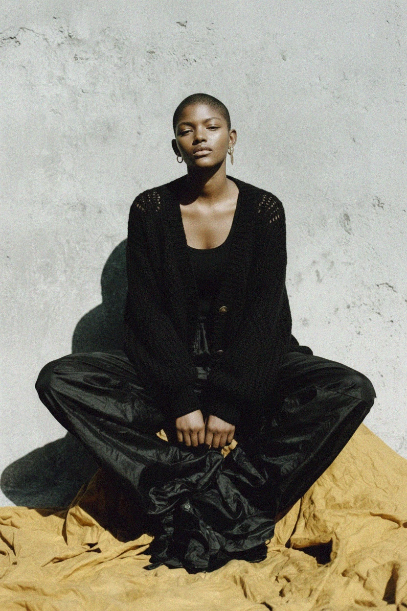 Oversized Black Knit Cardigan with Open Stitch Detail zdjęcie 3