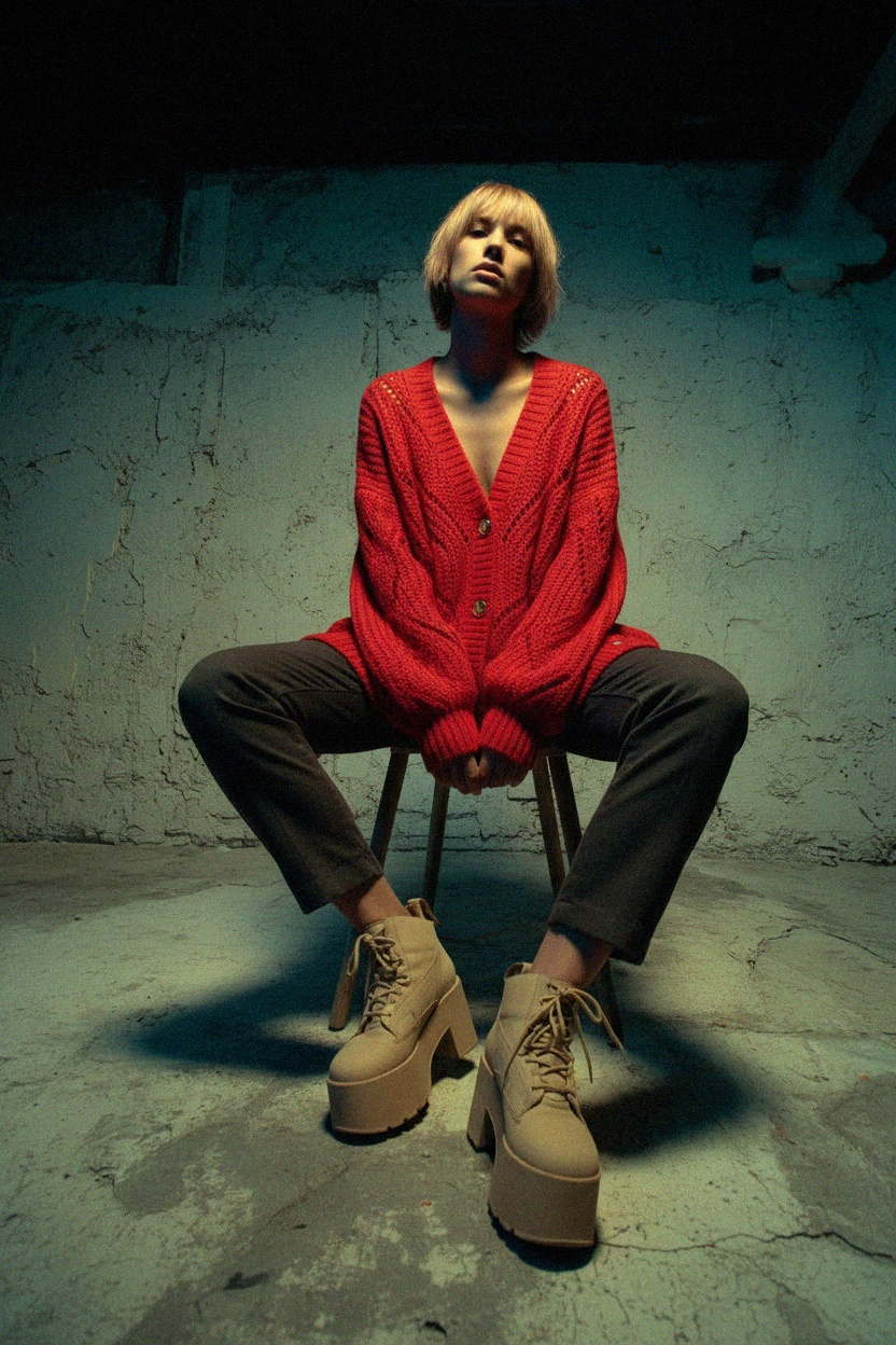 Oversize Red Knit Cardigan zdjęcie 3