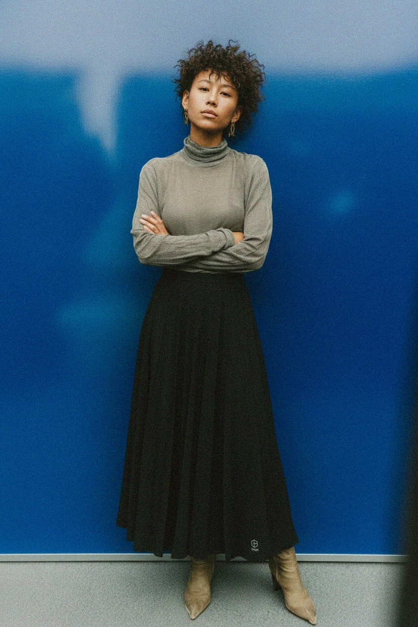 Elegancka czarna zwiewna spódnica maxi zdjęcie 2