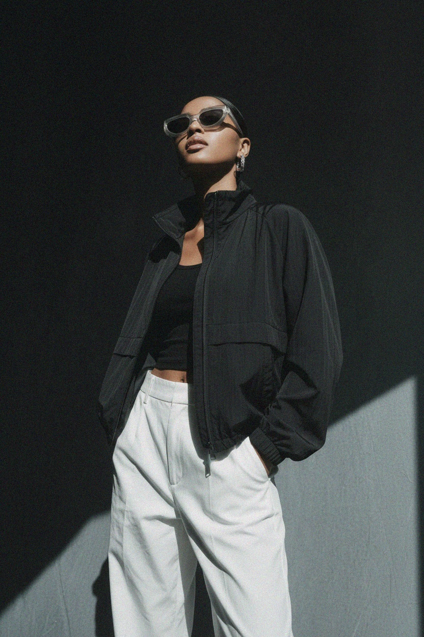 Luźna, czarna, lekka kurtka zapinana na zamek zdjęcie 3