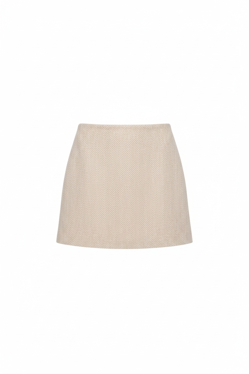 Classic Beige Herringbone Mini Skirt zdjęcie 1