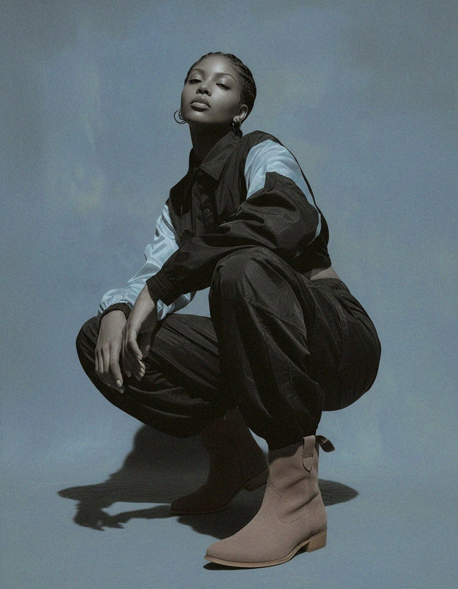 Beżowe zamszowe botki w stylu zachodnim zdjęcie 2