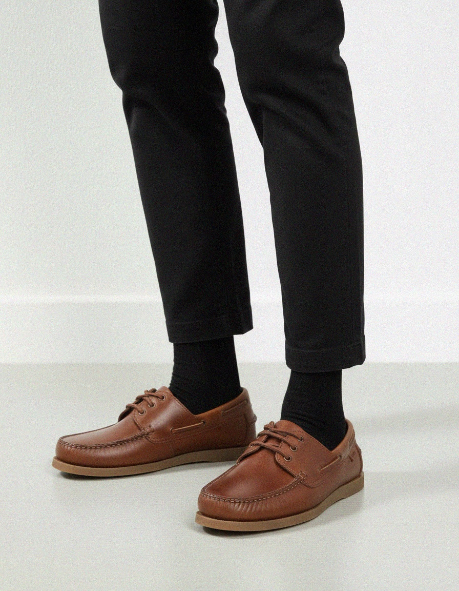 Klasyczne brązowe skórzane buty żeglarskie zdjęcie 2