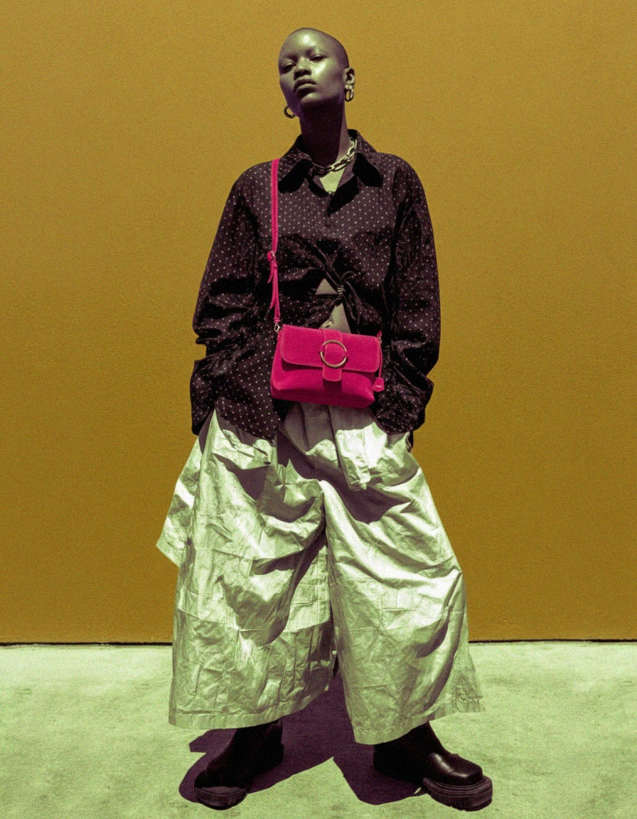 Jaskrawa różowa torebka zamszowa na ramię ze złotym zapięciem na kółko zdjęcie 2