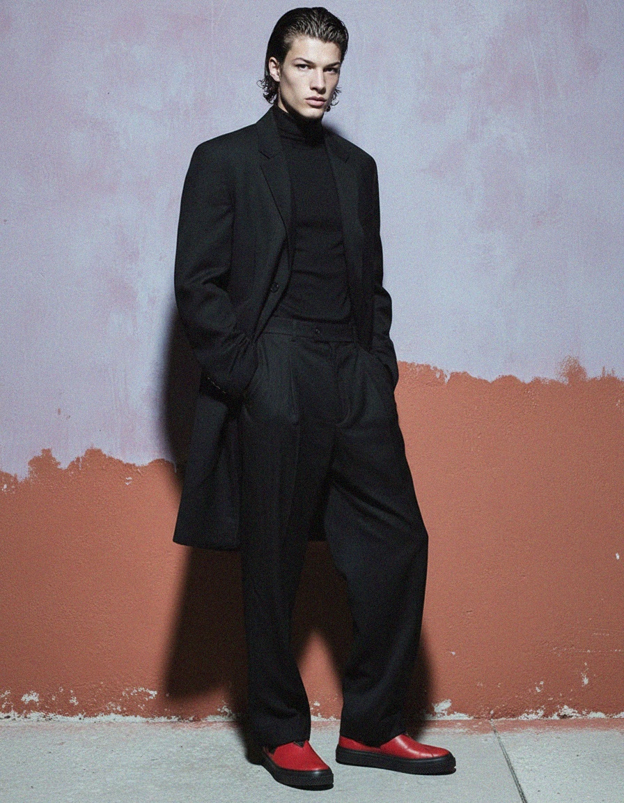 Czerwone skórzane trampki wsuwane z teksturowaną podeszwą zdjęcie 3