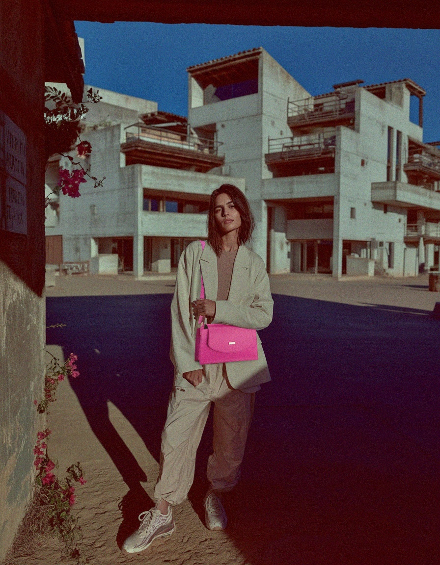 Jaskrawa, różowa, teksturowana torba na ramię ze złotymi okuciami zdjęcie 3