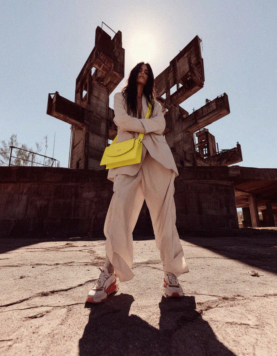 Torba na ramię Venezia z jasnożółtej skóry groszkowanej z klapką zdjęcie 2