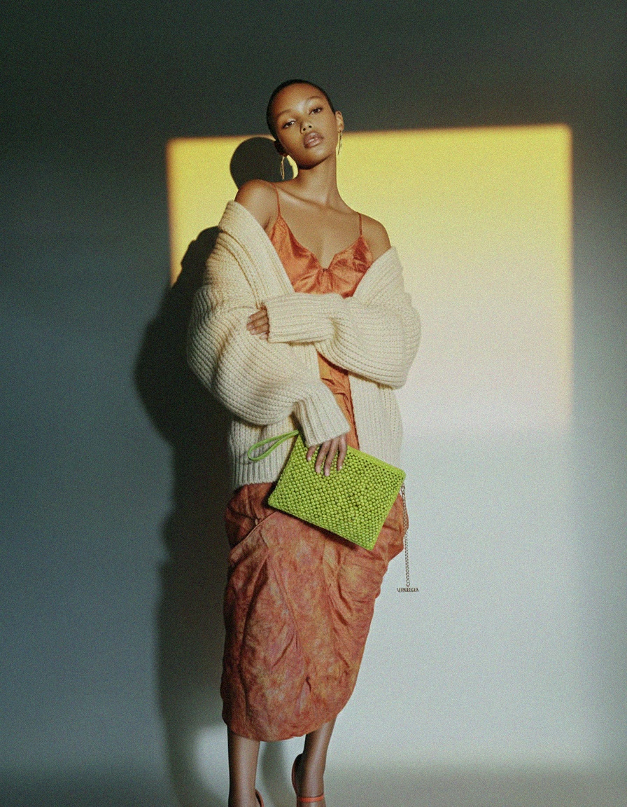 Jaskrawa zielona torebka kopertówka z szydełkiem i paskiem na nadgarstek zdjęcie 2