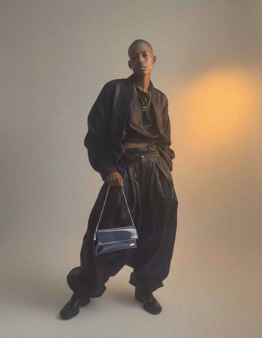 Elegancka, lakierowana torebka kopertówka w kolorze granatowym z paskiem łańcuszkowym zdjęcie 3