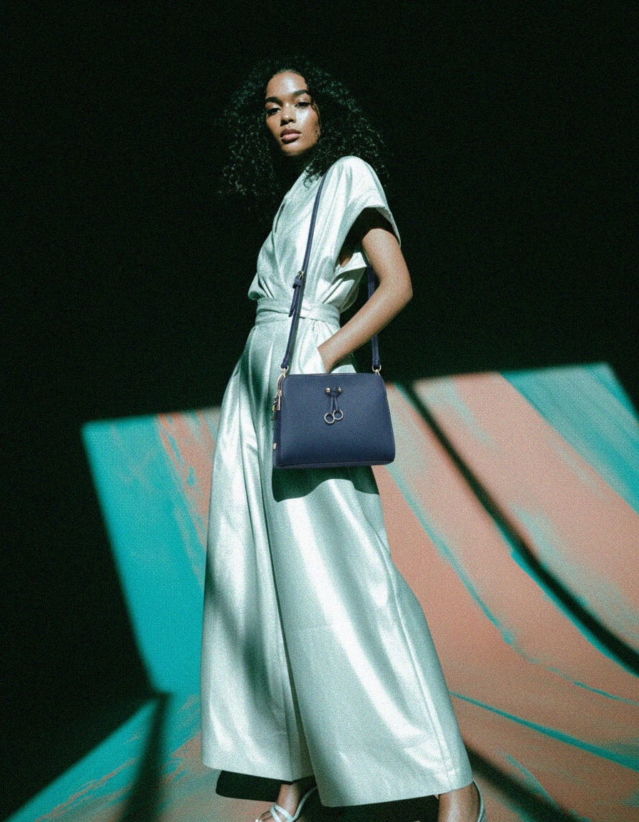 Głęboko niebieska torebka typu crossbody z kamyczkami zdjęcie 3