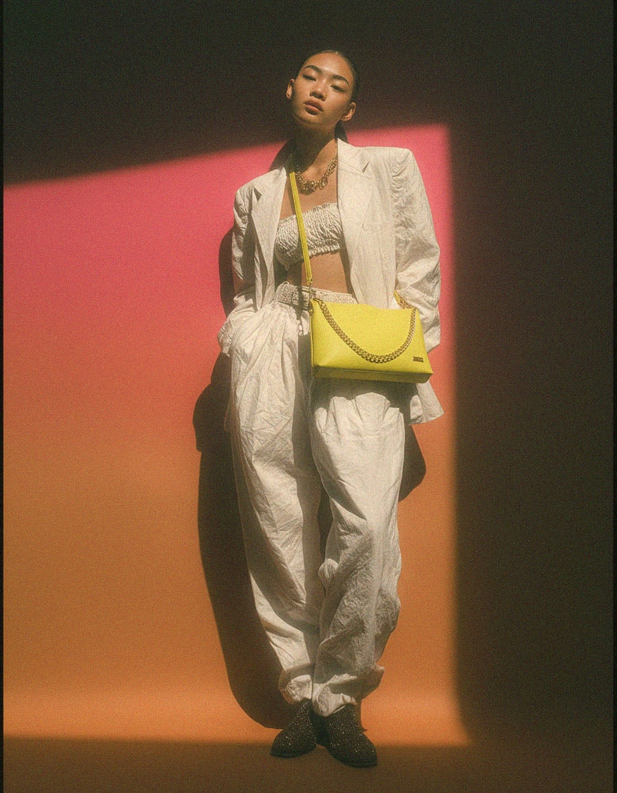 Jasnożółta torebka typu crossbody ze złotym łańcuszkiem zdjęcie 2