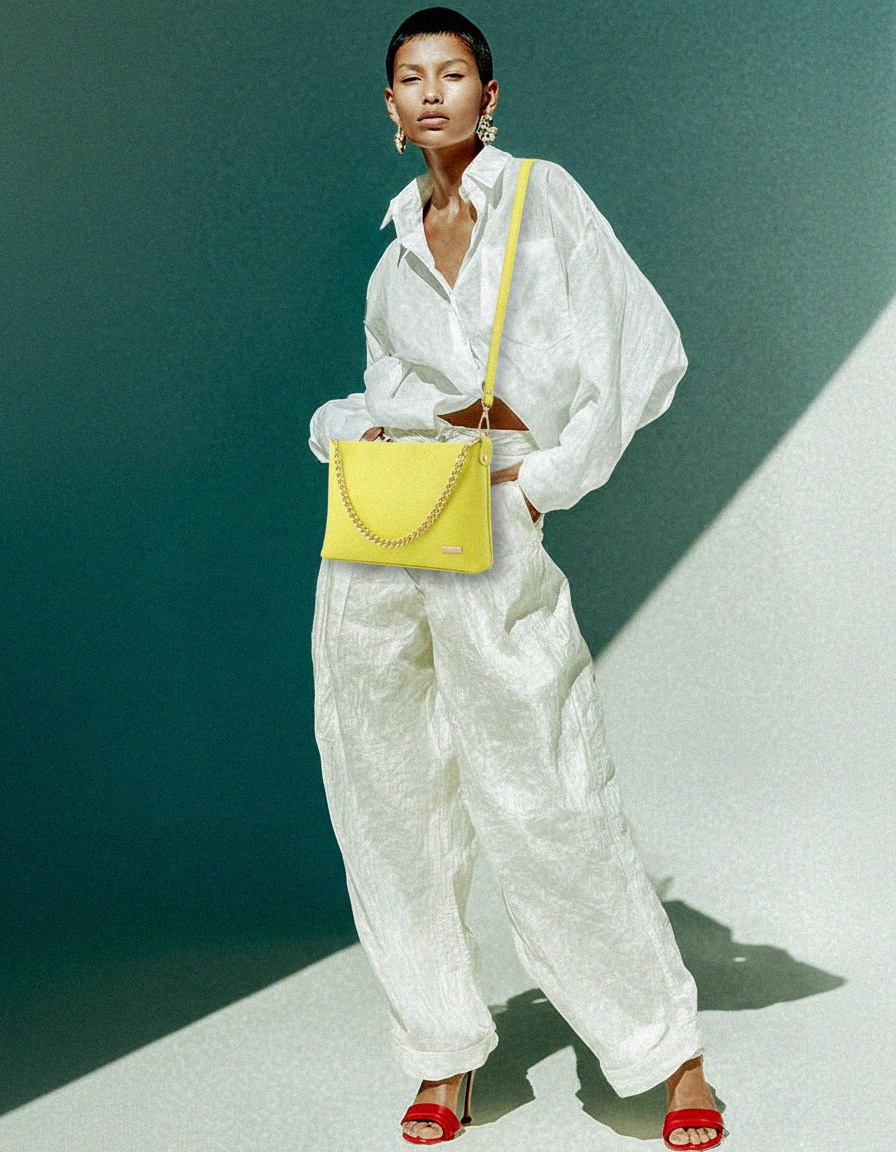 Jasnożółta torebka typu crossbody ze złotym łańcuszkiem zdjęcie 3