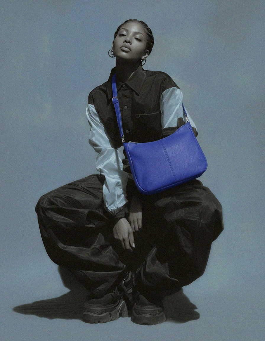 Jaskrawa niebieska skórzana torba na ramię zdjęcie 3